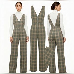 🎉HP 🍎 Emory Park Sleeveless Zip Front Jumpsuit Plaid Check Olive Army Green